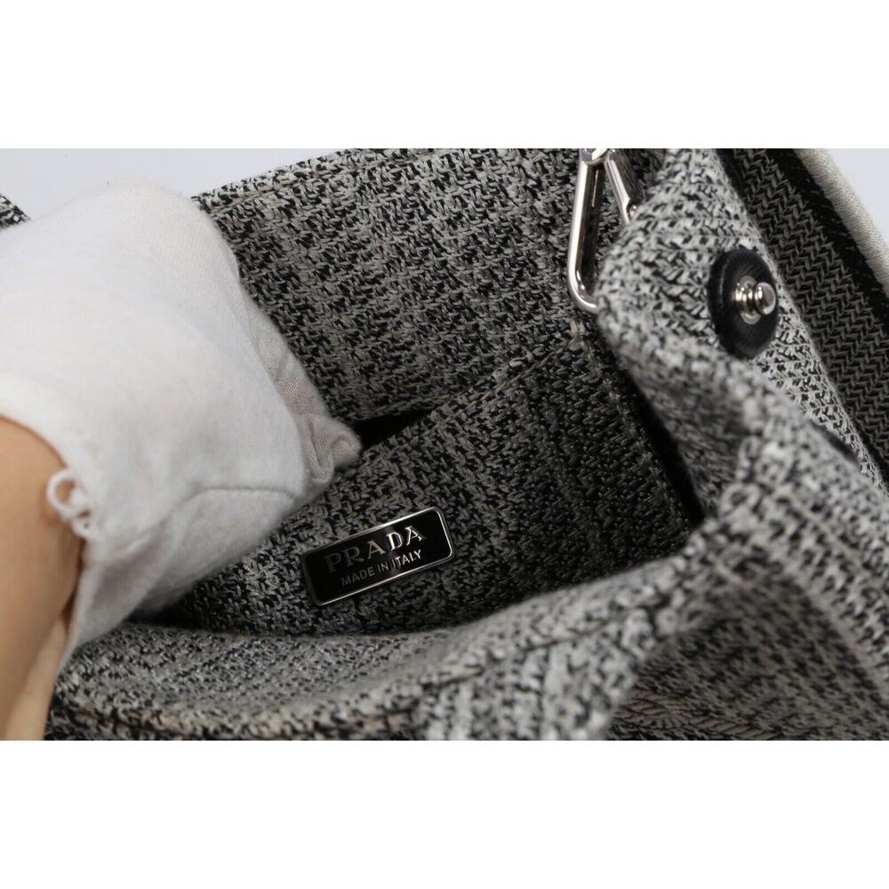 Prada Ricamo Jacquard Logo Embroidered Black Talco Leather Tote Shoulder Bag - Picture 15 of 16